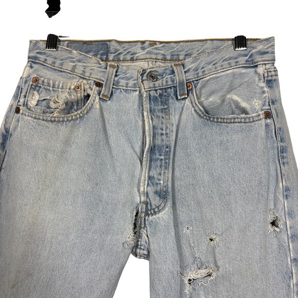 Vintage Levi Strauss 501 Destructed Button Fly Jeans Light Wash - 26 - Picture 3 of 8